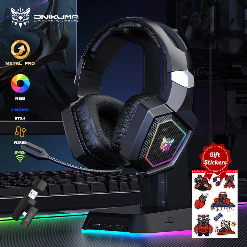 ONIKUMA GT806 Wireless Gaming Headset — 2.4GHz & Bluetooth 5.3, HiFi Sound, RGB, Noise-Canceling Mic for PC & Laptop