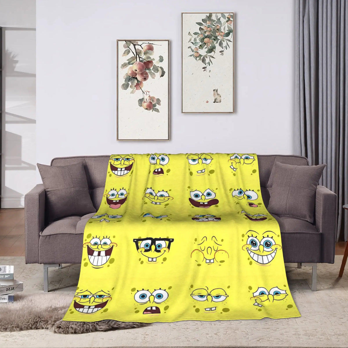 SpongeBob Flannel Throw Blanket – Soft Breathable Character Blanket for Bed, Lounge & Summer