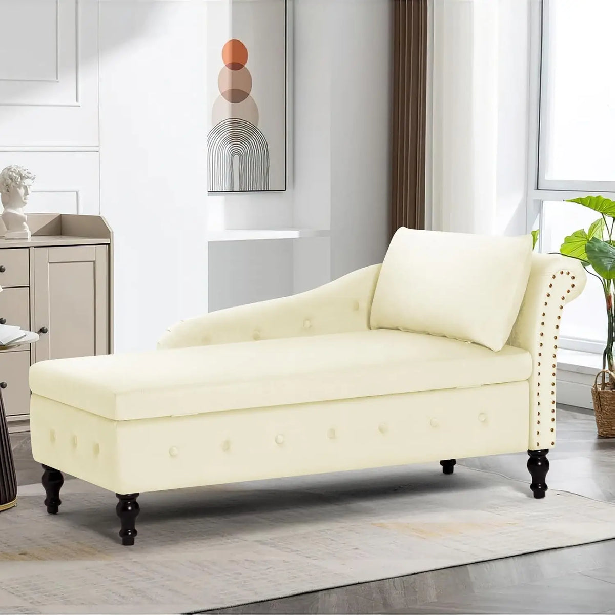 Velvet Storage Chaise Lounge with Right Armrest