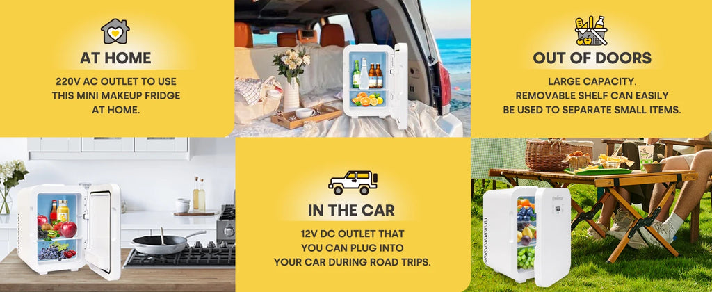 Enventor 10L Mini Car Refrigerator — Portable Skincare Fridge AC 120V/DC 12V Thermoelectric Cooler & Warmer for Camping