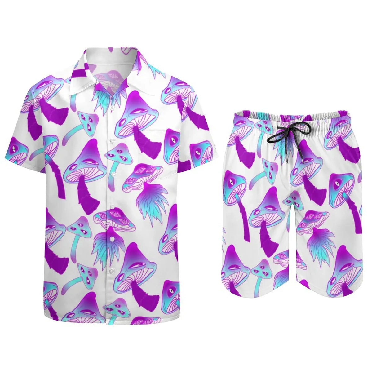 Men's Psychedelic Magic Mushroom 3D Print Shirt & Beach Shorts – Oversized Hawaiian Set