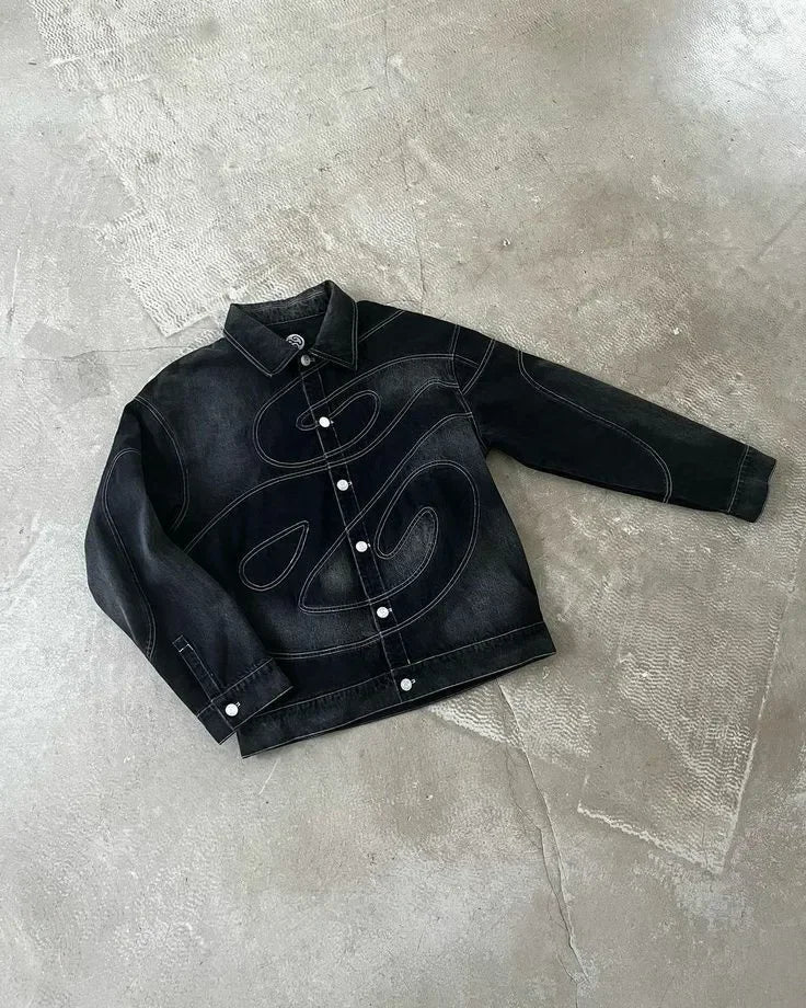 Men's Y2K Harajuku Hiphop Embroidered Jacket & Patch Jeans Set – Retro Loose 2-Piece Suit