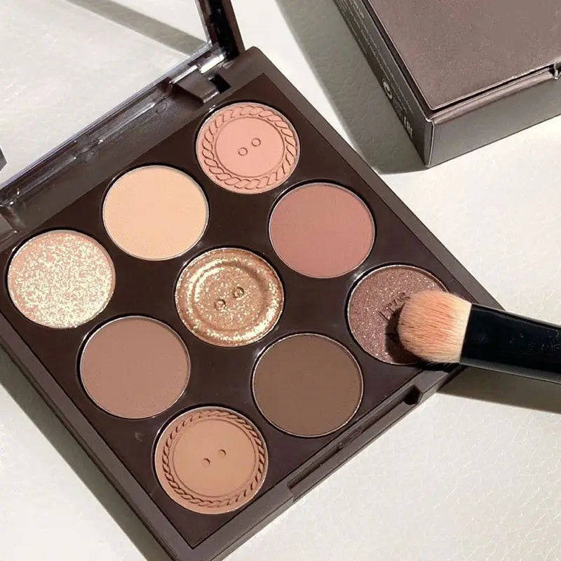 9-Color Knit Button Eyeshadow Palette — Pearl, Matte & Earth Tones