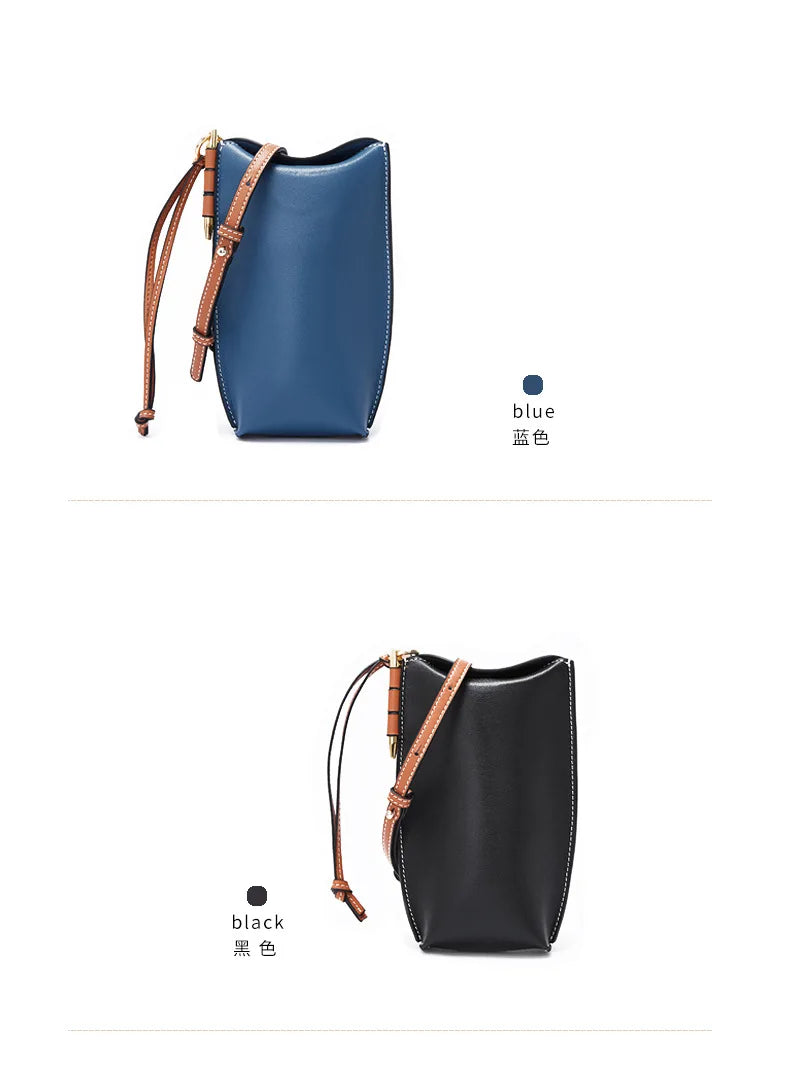 100% Genuine Cowhide Leather Mini Baguette Crossbody Bag – Phone Shoulder Bag for Women