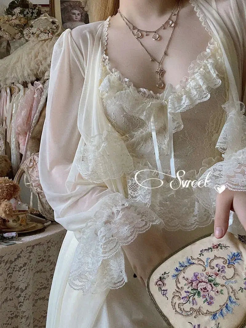 Women's Vintage Court Style Tulle Princess Nightgown | Fairytale Robe Sleepwear