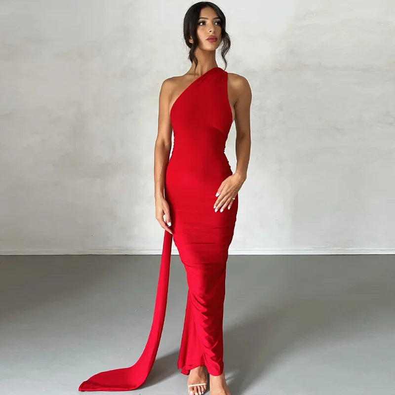 Backless Ruched Slim Bodycon Maxi Dress — Elegant Formal Wedding Guest Evening Dress