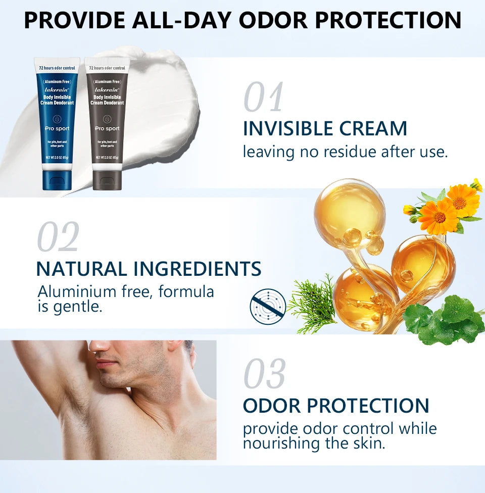 72h Invisible Deodorant Cream for Men 85g – Aluminum-Free