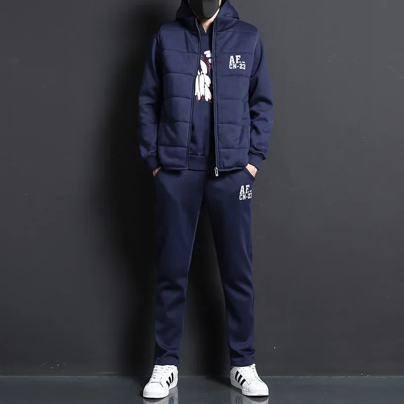 Men's 3-Piece Winter Tracksuit – Hoodie, Vest & Pants Thick Warm Set
