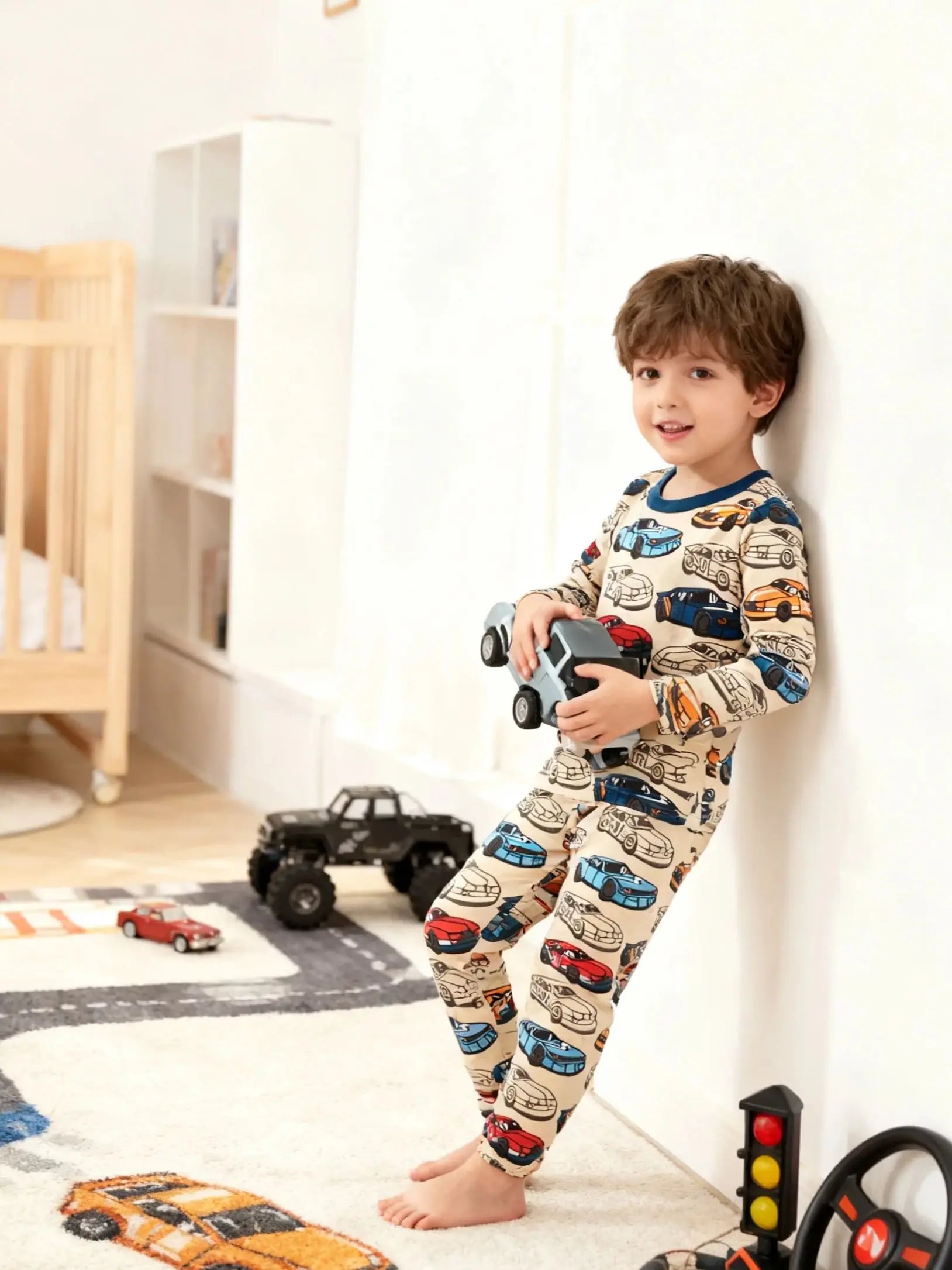 Children's clothes 100% Cotton Pajama Set for boys,  fully printed Cartoon car  Children's sleepwear Set for 1-8 Years