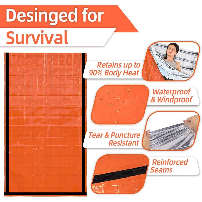 Emergency Mylar Survival Sleeping Bag – Thermal Bivy Sack, Lightweight Waterproof Shelter for Camping & Hiking