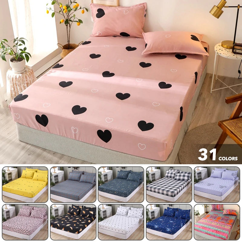 Fashion Print Elastic Fitted Sheet – Non-Slip Mattress Cover with Pillowcase, Multiple Sizes
