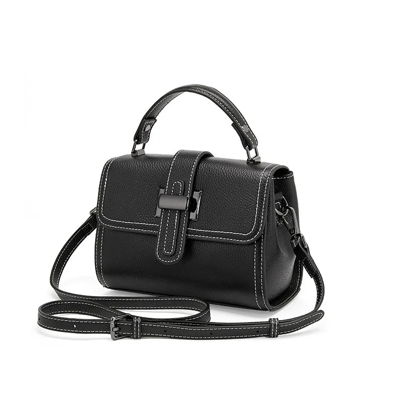Genuine Cow Leather Square Satchel Shoulder Bag – All-Match Crossbody Messenger Handbag for Women