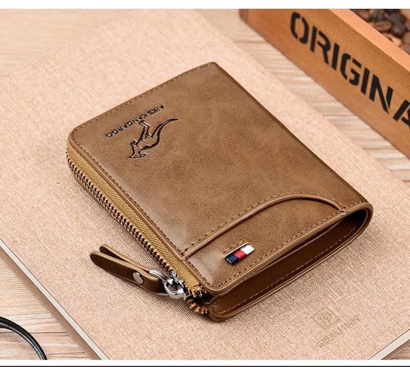 Men's RFID Leather Business Wallet – Zipper Card Holder Purse with RFID Protection