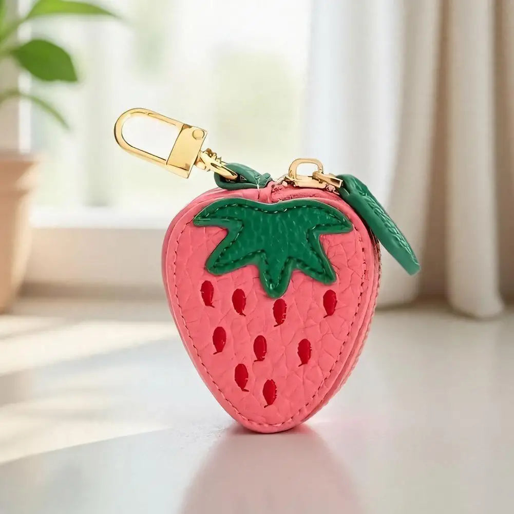 Cute Fruit Shape Leather Coin Purse – Mini Zipper Earphone Bag, Keychain Pendant Wallet for Women & Girls