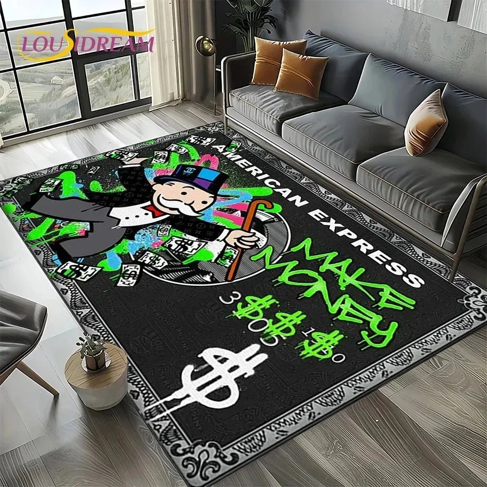 Monopoly Dollar Cartoon Area Rug – Non-Slip Entryway Mat for Living Room, Bedroom & Kids Decor