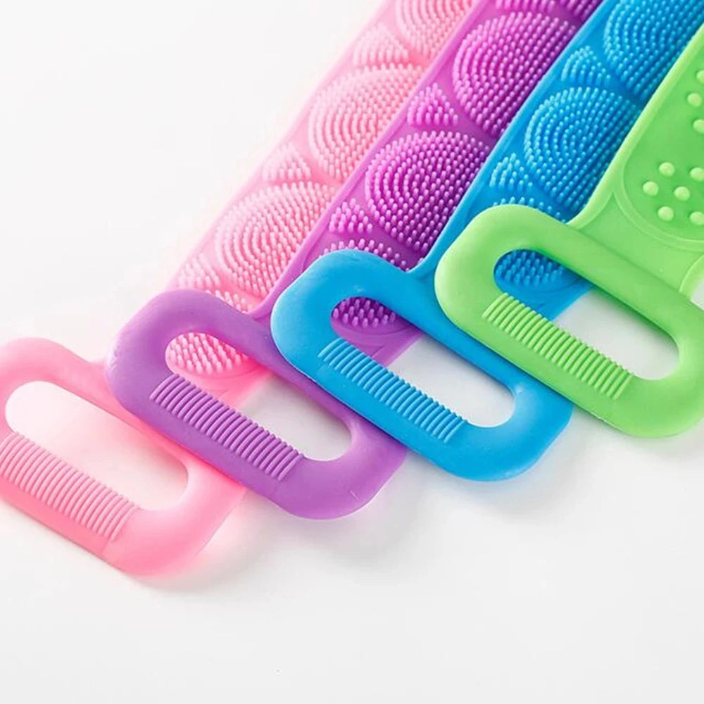 Silicone Body Scrubber Bath Brush – Extra Long Strip & Handle for Easy Back Exfoliating