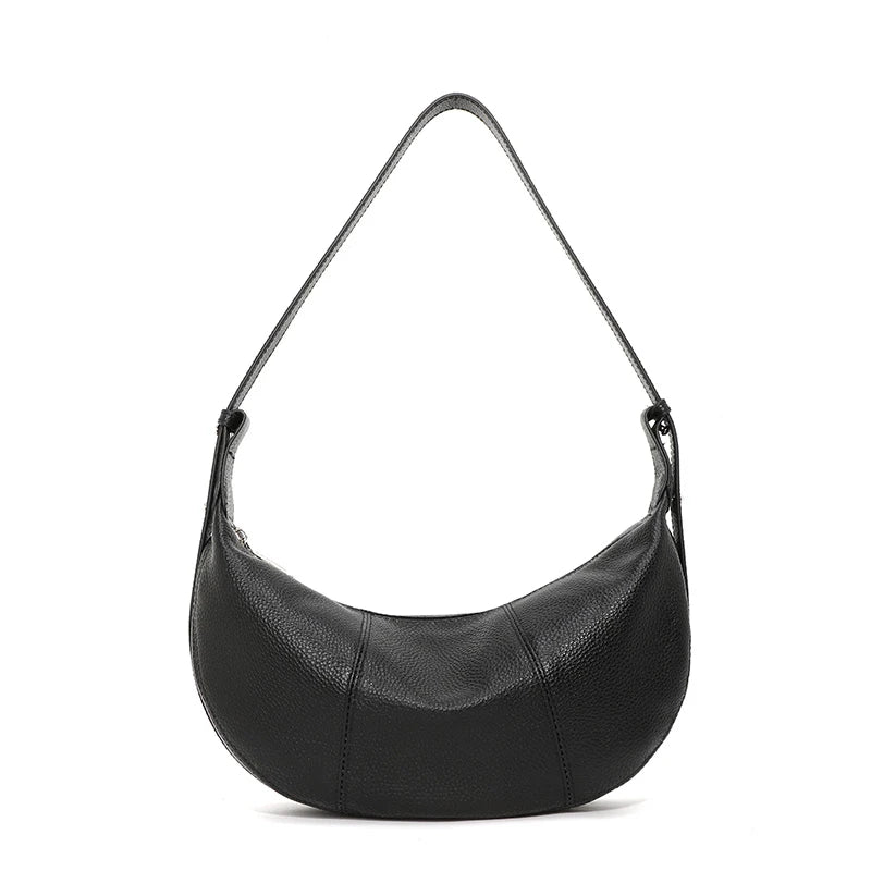 Badiman Genuine Cowhide Half-Moon Underarm Bag – Large Capacity Shoulder Crossbody Tote for Women