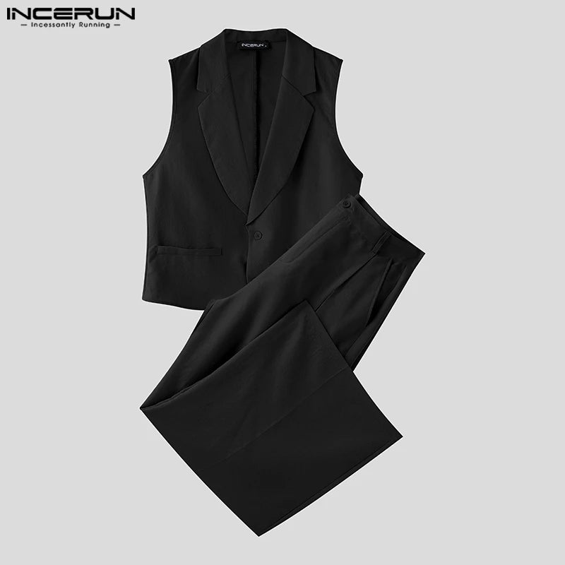 Men's Sleeveless Tank Top & Button-Fly Long Pants 2-Piece Set – Solid Color Streetwear