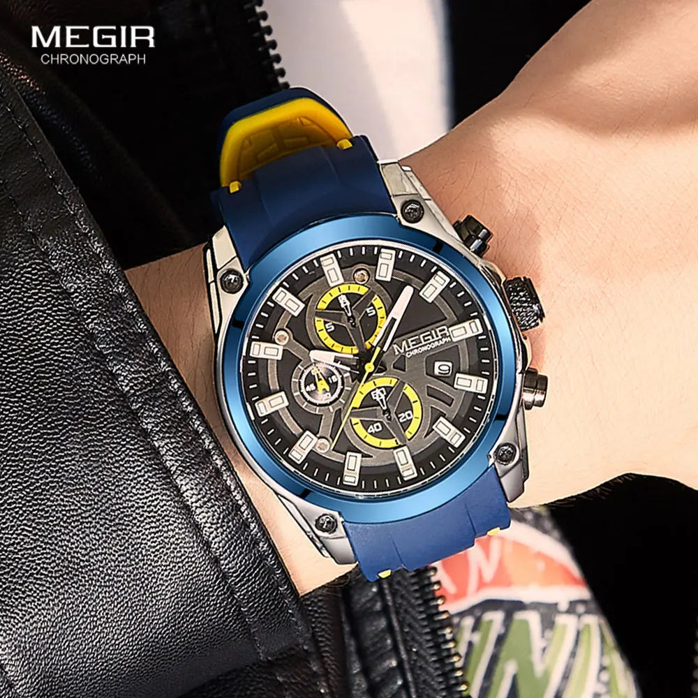 MEGIR Men's Military Sport Watch | Waterproof Luminous Blue Silicone Strap Luxury Wristwatch