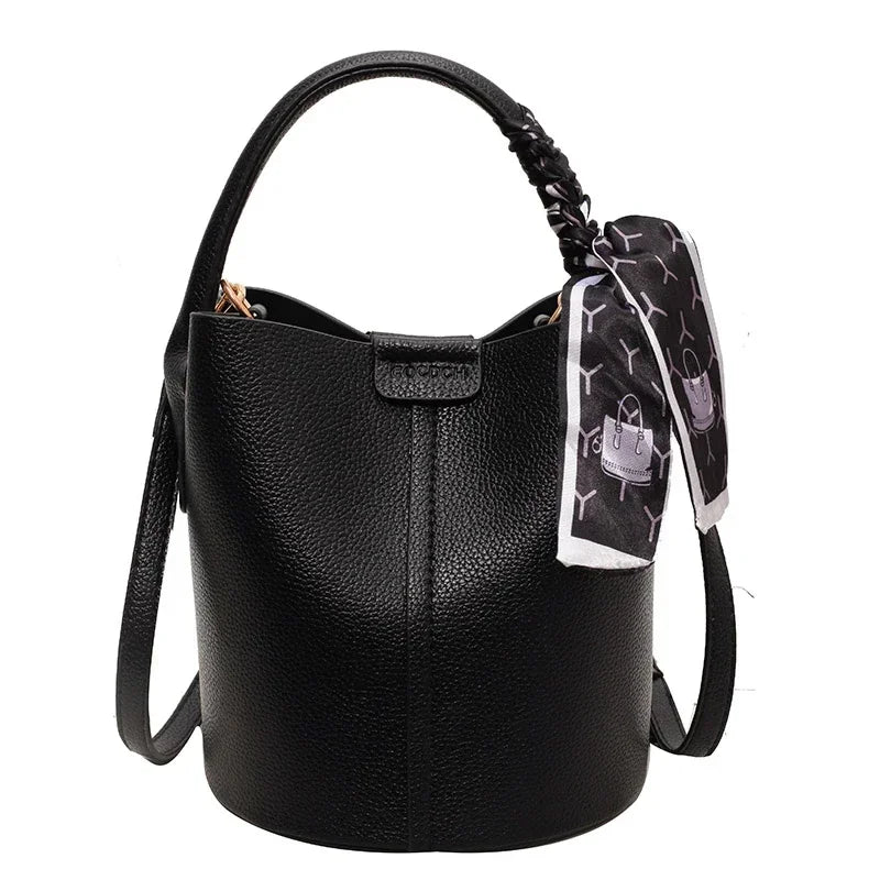 Fashion Simple PU Leather Bucket Shoulder Bag – Luxury Commuter Handbag for Women