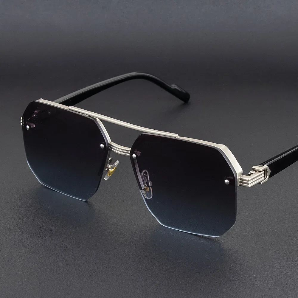 Men's Square Half-Frame Metal Sunglasses – UV400 Photochromic Retro Fashion Eyewear, 5 Lens Colors