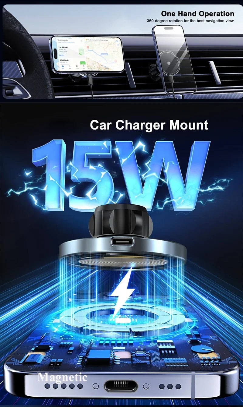 UYUXIO Strong Magnetic Wireless Car Phone Charger — MagSafe Compatible Dashboard Mount