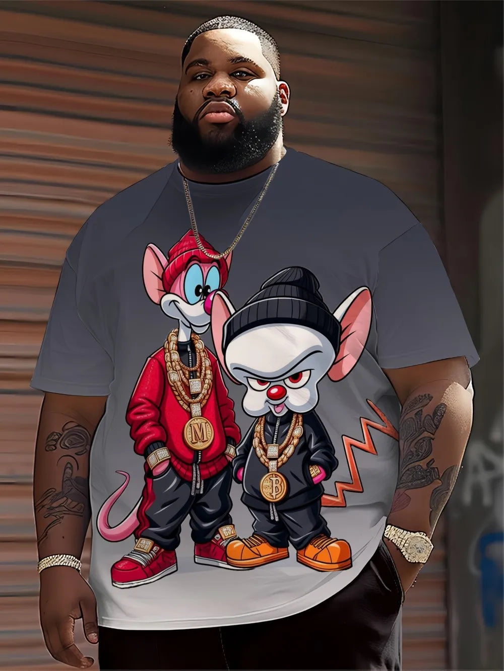 Men's Hip Hop Cartoon Animal Print T-Shirt — 100% Polyester Summer Street Top