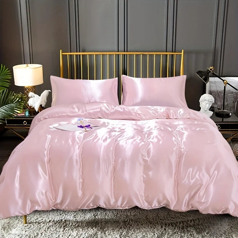 Satin Solid Color Duvet Cover Set – Silky Soft 3-Piece Bedding, 8 Colors & 11 Sizes