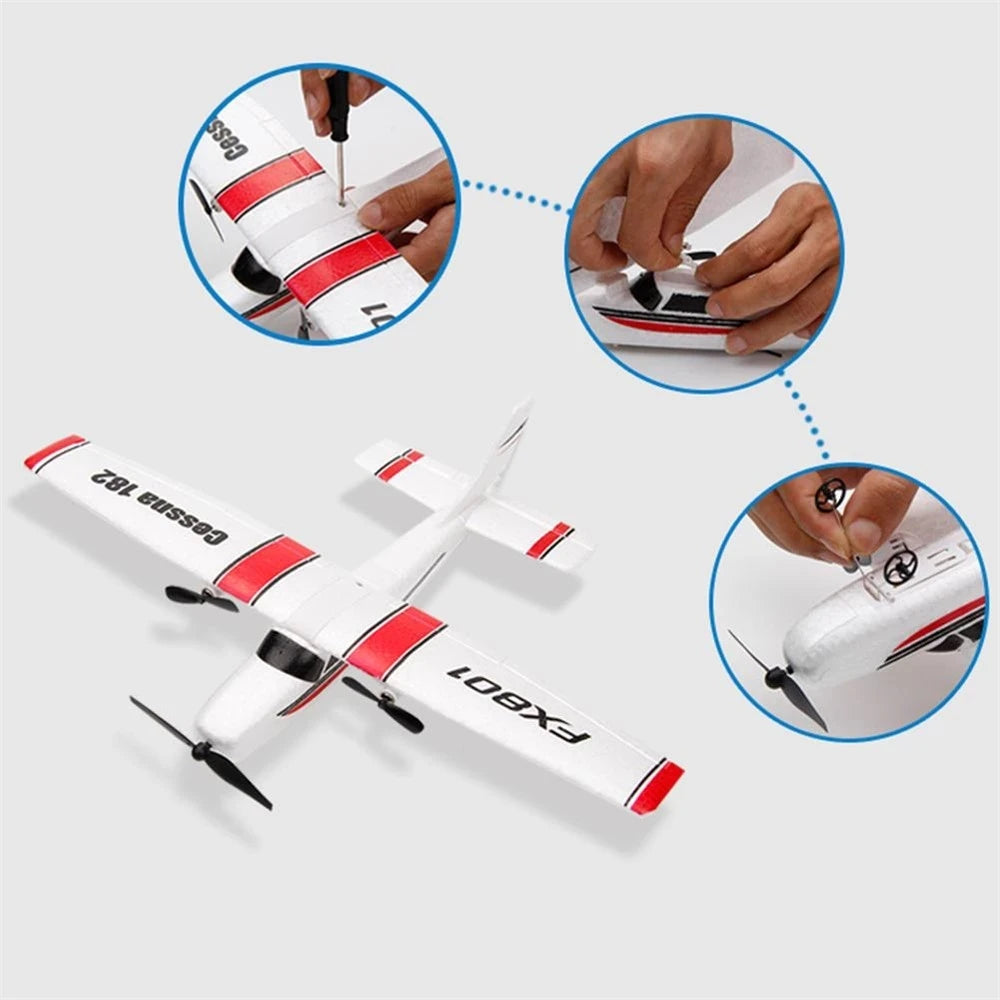 FX801 Cessna 182 Style EPP Foam RC Plane – 2.4G 2CH RTF Fixed Wing Glider for Kids & Beginners