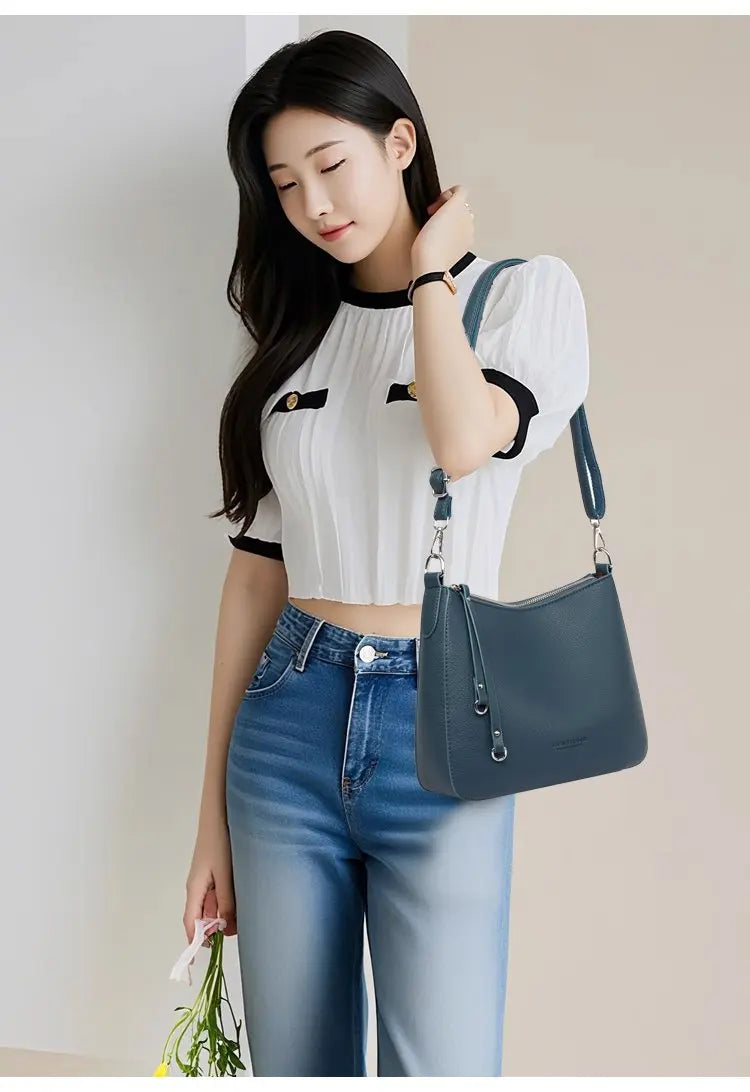 Luxury PU Letter Detail Shoulder Crossbody Tote Bag – Large Capacity Messenger Handbag for Women