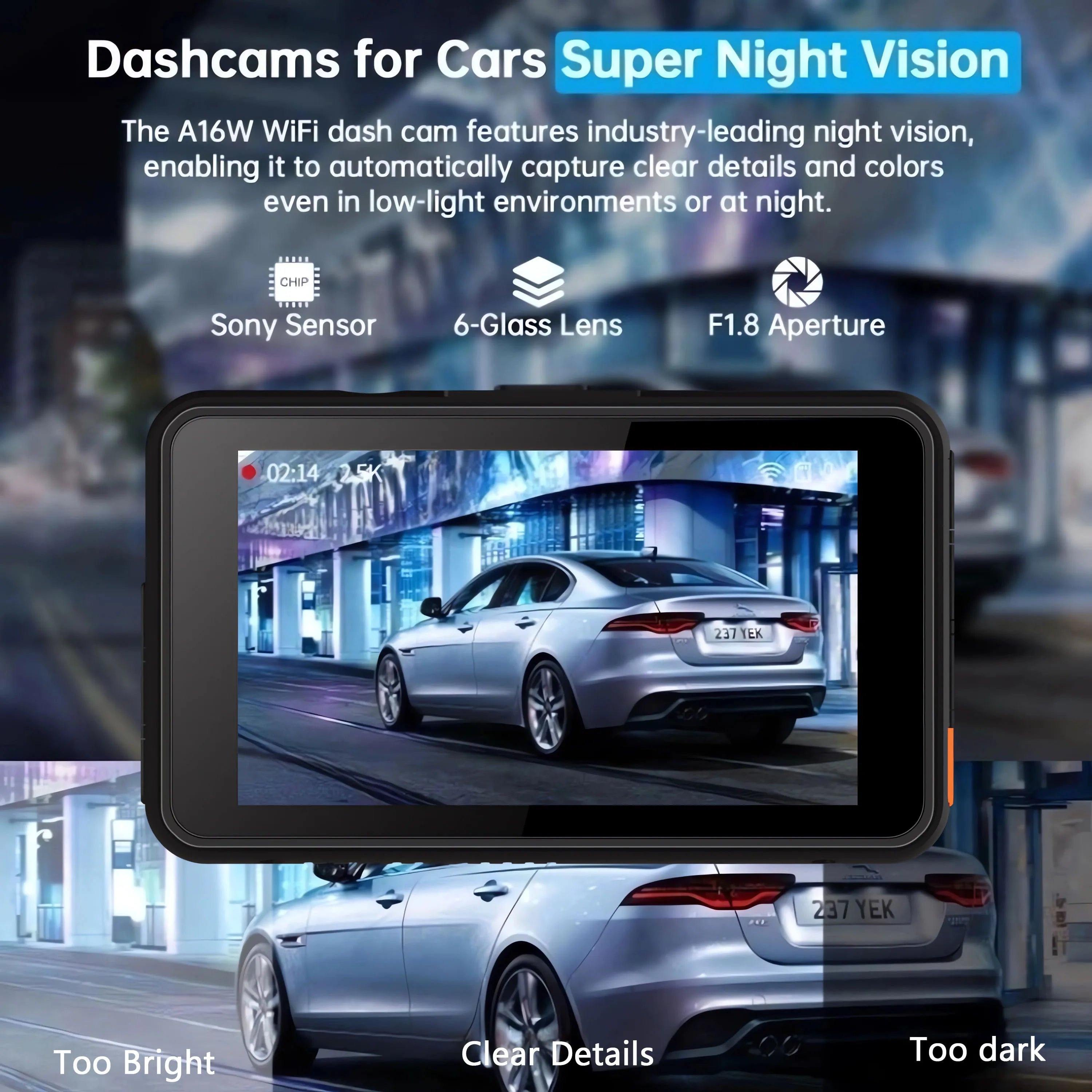 UHD 4K+2.5K Dual Lens Dash Cam – WiFi, GPS, WDR Night Vision, Mini Car DVR Black Box