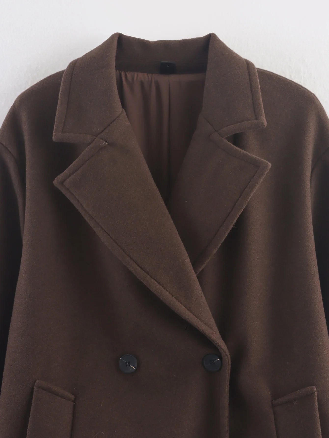Women's Double-Breasted Woolen Coat – Elegant Long Notch Collar Autumn Winter Coat
