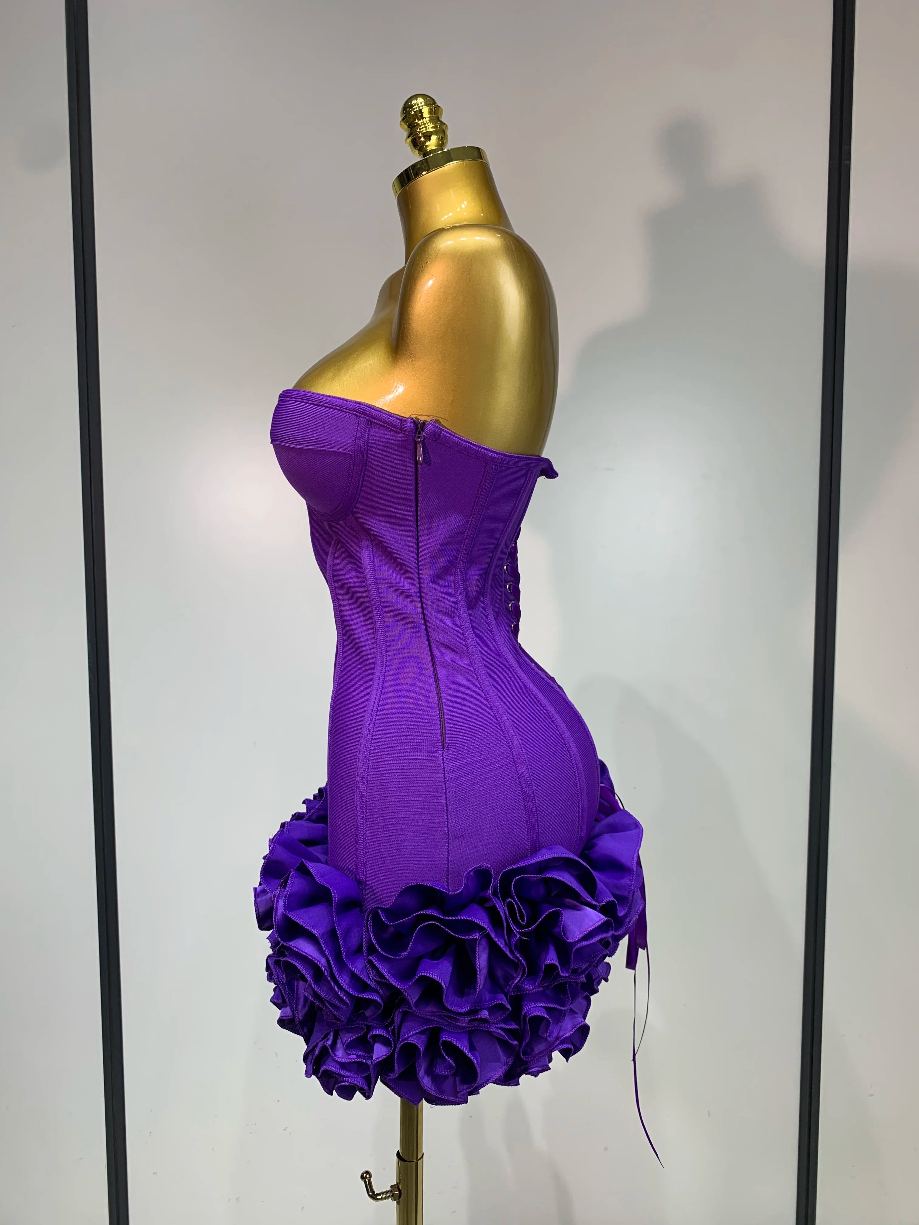 Flower Embellished Strapless Bandage Mini Dress — Backless Bodycon Celebrity Party Dress