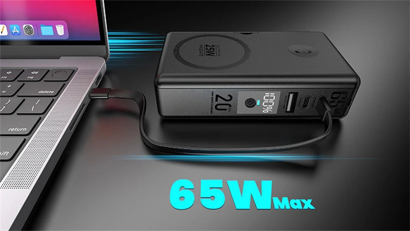 65W GaN 6-in-1 Power Bank with Qi2.2 25W Magnetic Wireless Charging for iPhone, Apple Watch & Laptop