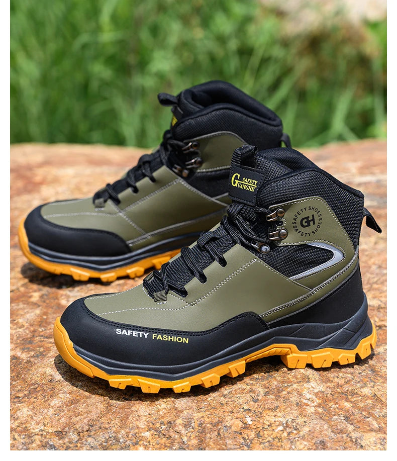 Men's Button-Closure Synthetic Work Shoes