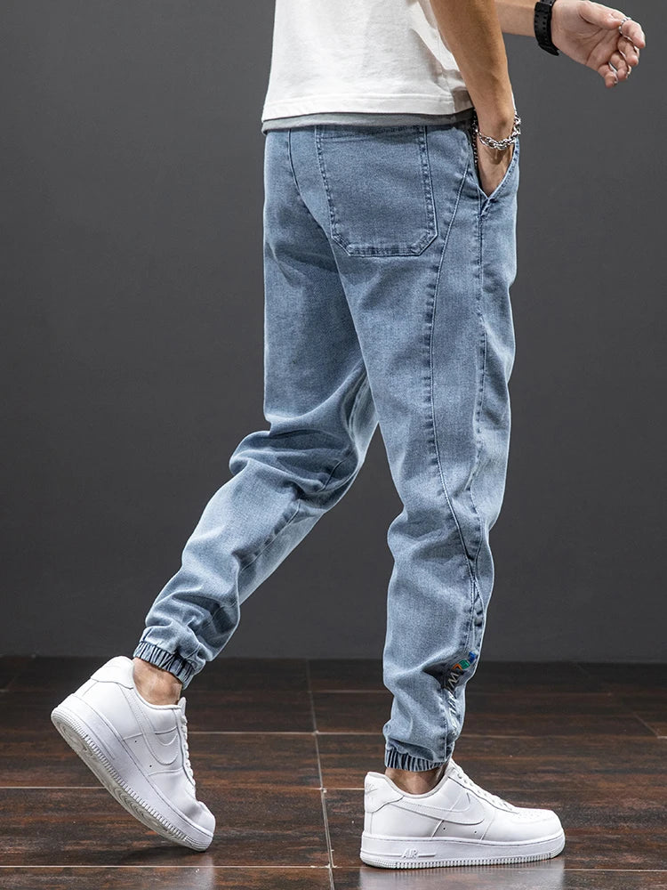 Men's Baggy Cargo Denim Jogger Pants — Streetwear Harem Jean Trousers Plus Size