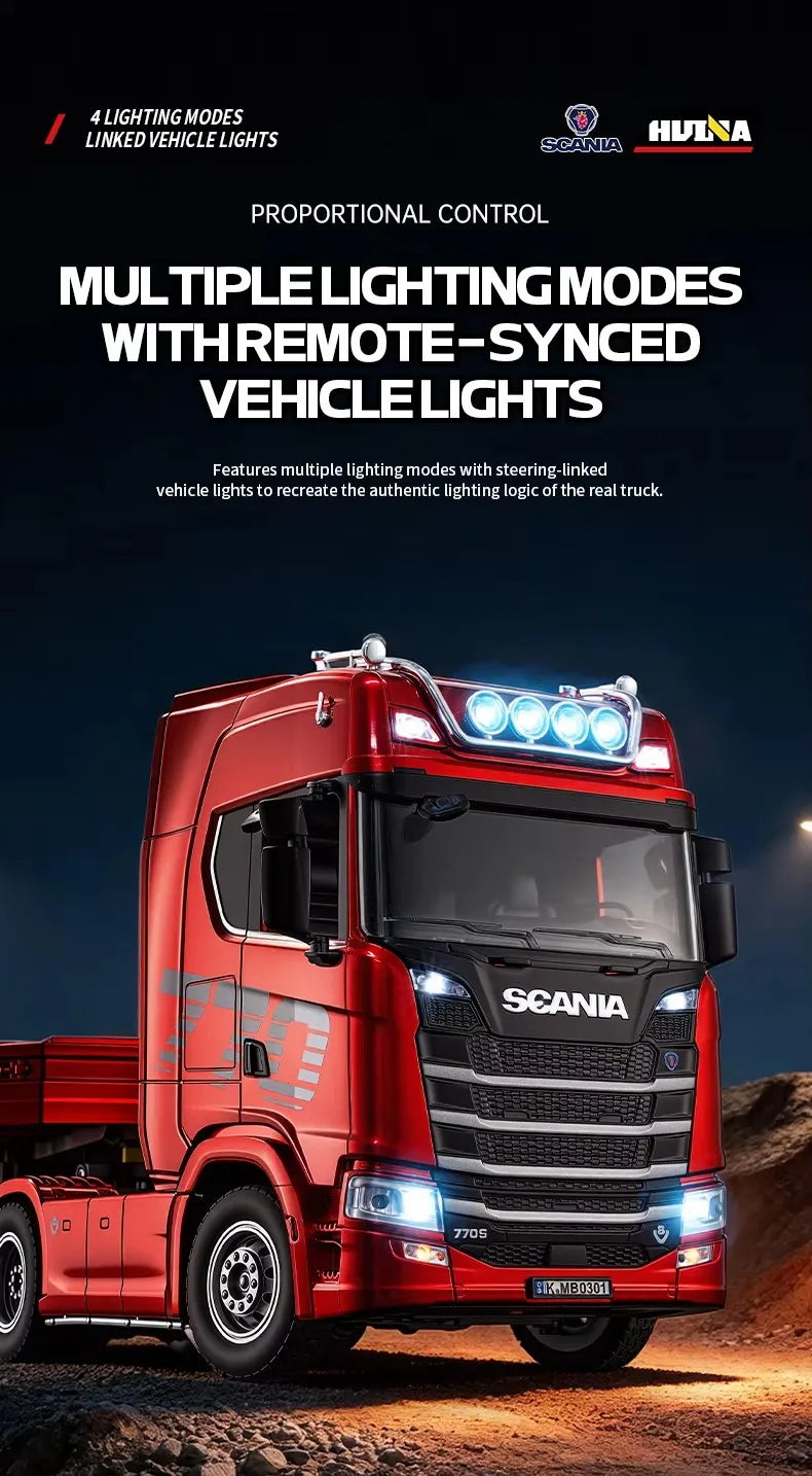 HUINA 1501 1:18 Scale RC Semi Trailer Truck with Sound & Lights – 770S Flatbed Engineering Model