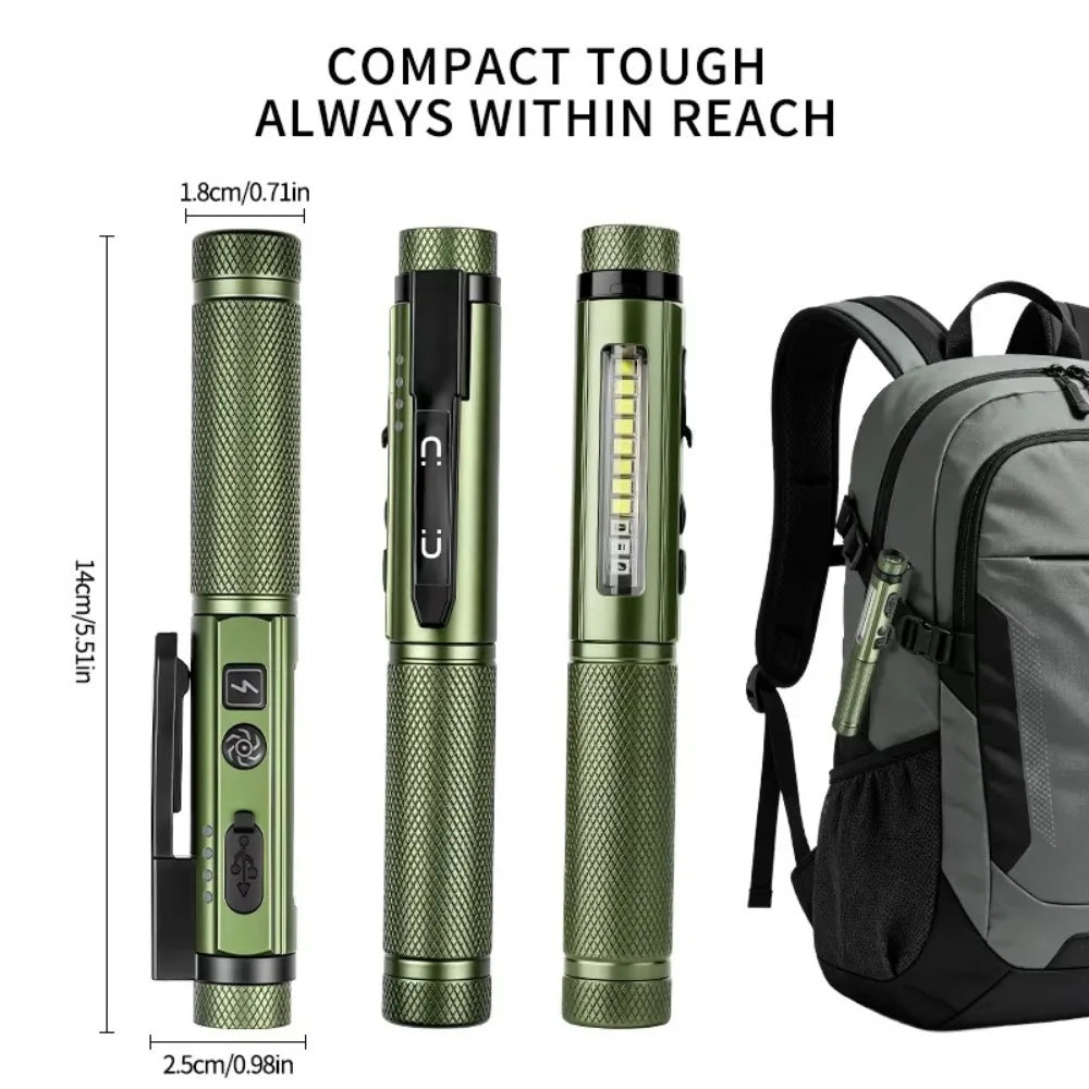 800 Lumen Rechargeable EDC Flashlight – Magnetic Pen Light for Hiking, Work & Emergencies
