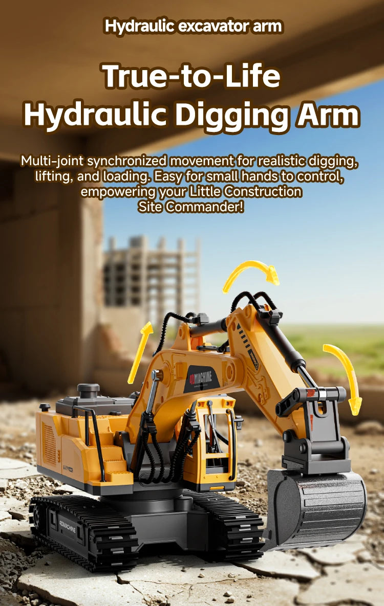 14-Channel 3-in-1 RC Excavator with Mist Spray – Alloy Remote Control Construction Truck
