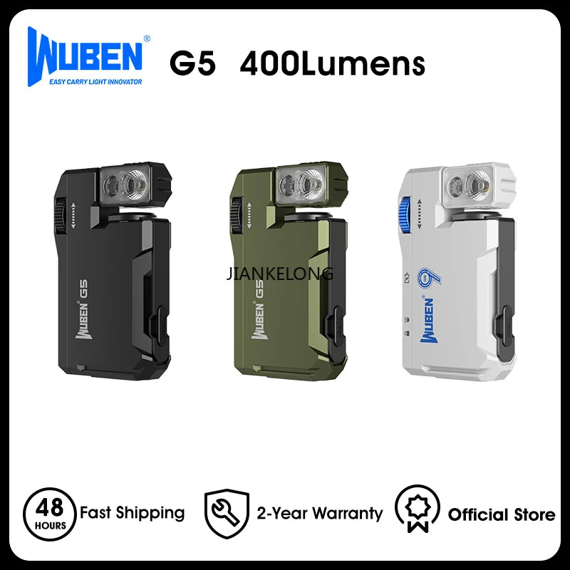 WUBEN G5 EDC Flashlight – 400 Lumens Dual Light Sources with RGB Light & Portable Pocket Design