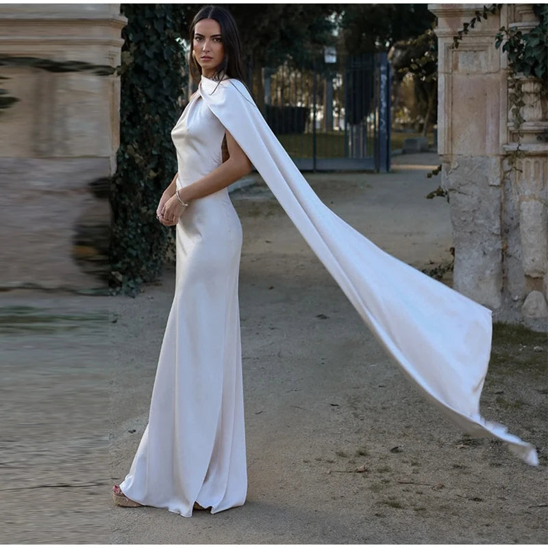 Sexy Satin Halter Backless Party Dress – Off Shoulder Sleeveless Solid Robe Gown 2026