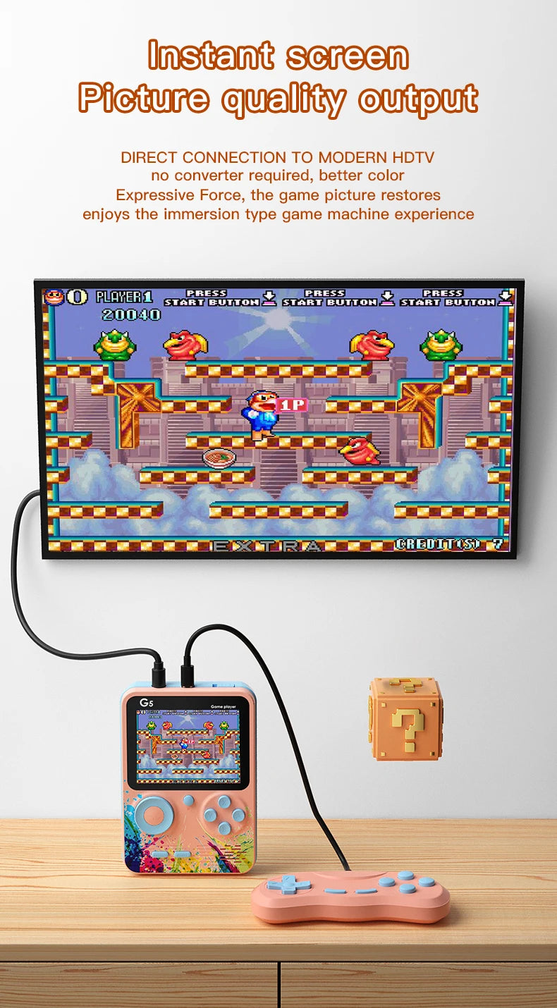 G5 Mini Retro Handheld Game Console – 500 Games, 3-Inch Color LCD, 8-Bit