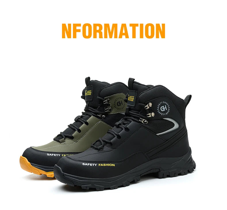 Men's Button-Closure Synthetic Work Shoes