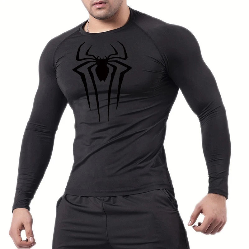 Men's Spider Print Compression Long Sleeve Shirt — Graphic Performance Base Layer