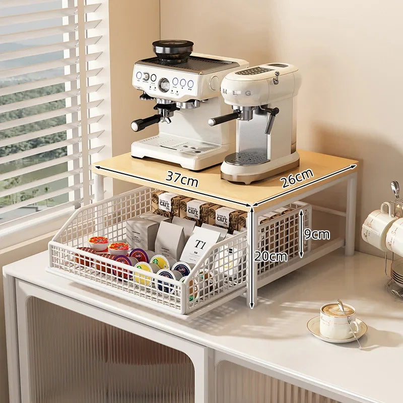 Modern Solid Wood & Metal Microwave Storage Rack — Space-Saving Countertop Kitchen Shelf