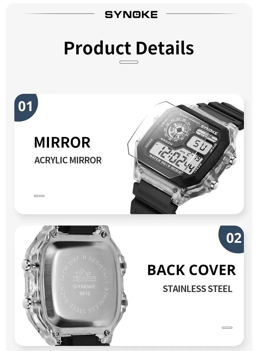 SYNOKE Digital Sport Watch | Luminous Multifunction Waterproof Seven Color LED Wristwatch