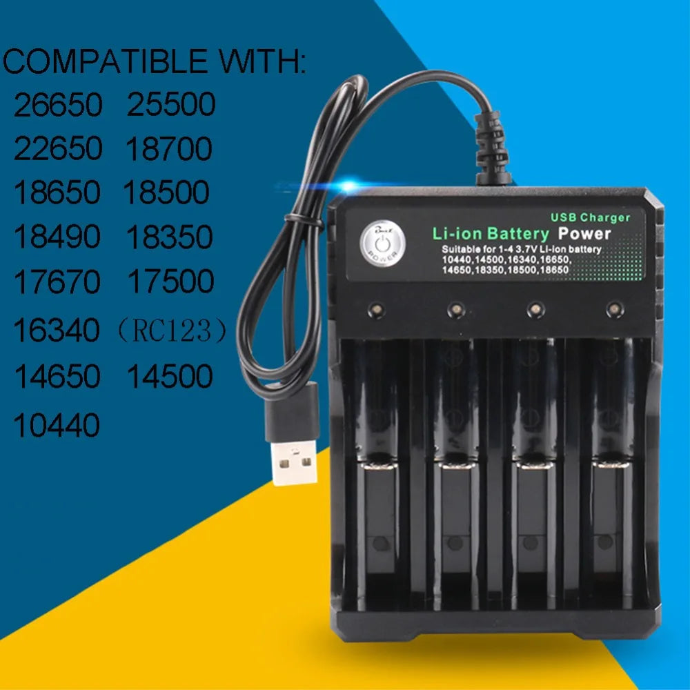 USB Li-ion Battery Charger – 2, 3 or 4 Slot Independent Charging for 18650, 18350 & 18500 Batteries