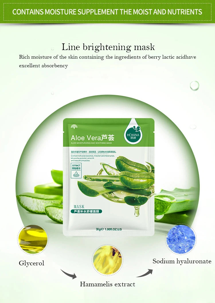 Natural Plant Aloe & Fruit Facial Sheet Masks — 10-Pack Korean Skincare