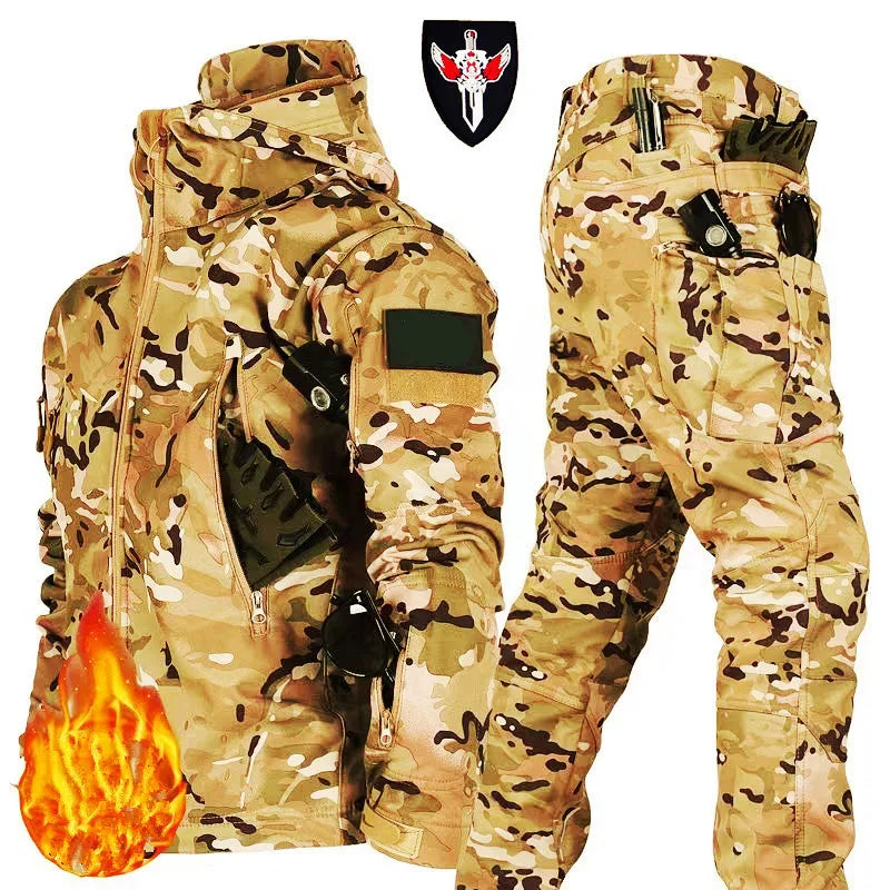 Men's Waterproof Soft Shell Tactical Jacket & Fleece Cargo Pants Set – Outdoor Hiking 5XL 6XL