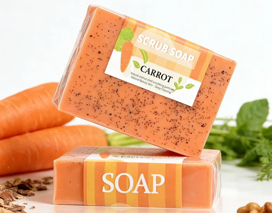 Organic Carrot Soap with Walnut Granules & Glycerin – Brightening Handmade Bar